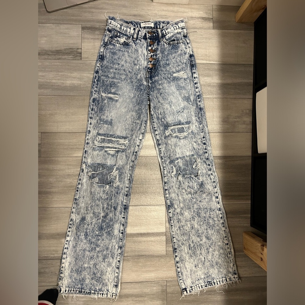 Acid wash distressed jeans